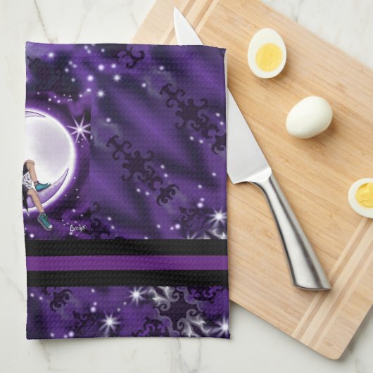Lila Mondkind Geschirrtuch (Viertel Falte)