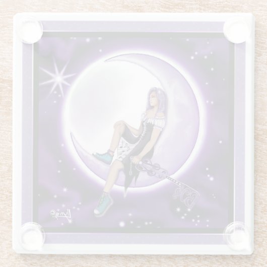 Lila Mondkind Glasuntersetzer (Rückseite)