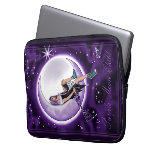 Lila Mondkind Laptopschutzhülle (Vorderseite Links)