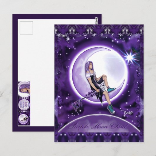 Lila Mondkind Postkarte (Vorne/Hinten)