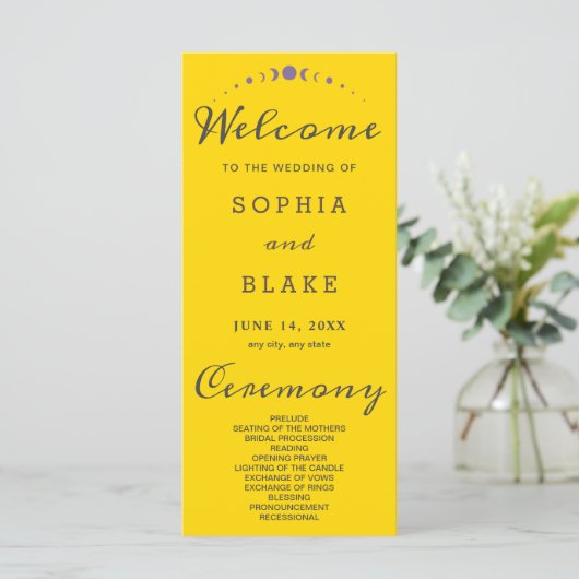 Lila Mondphasen Gold-Hochzeitsprogramm (Stehend Vorderseite)