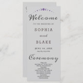 Lila Mondphasen Lichtgrau Hochzeitsprogramm (Vorne/Hinten)
