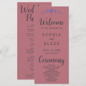 Lila Mondphasen Rose Gold Hochzeitsprogramm (Vorne/Hinten)