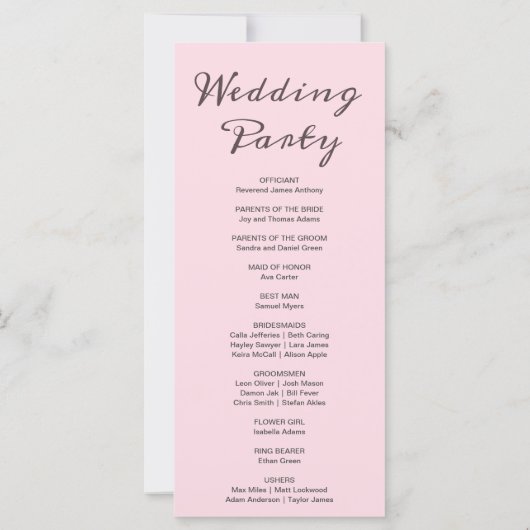 Lila Mondphasen Soft Pink Hochzeitsprogramm (Rückseite)