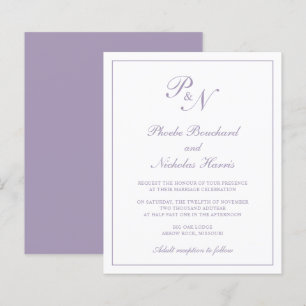Lila Mongram Hochzeitseinladung