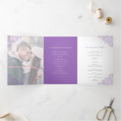 Lila Mono Art Foto Hochzeit Dreifach-gefaltete Programmkarte (Innenseite)