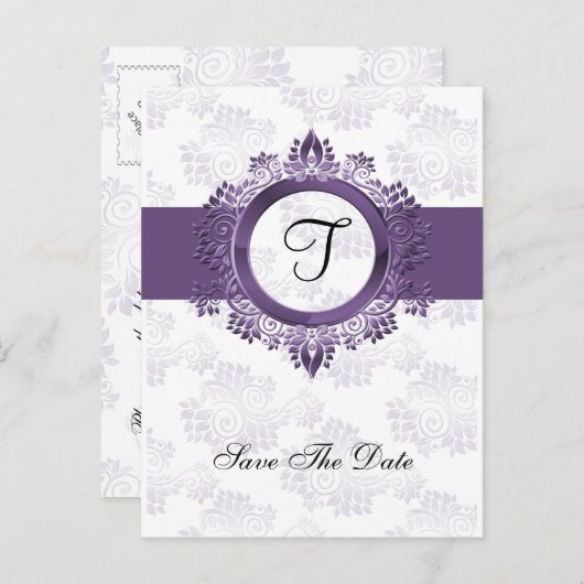 lila Mono-Hochzeit geblüht speichern Sie das Datum Ankündigungspostkarte (Vorne/Hinten)