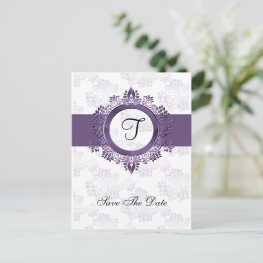 lila Mono-Hochzeit geblüht speichern Sie das Datum Ankündigungspostkarte (Stehend Vorderseite)