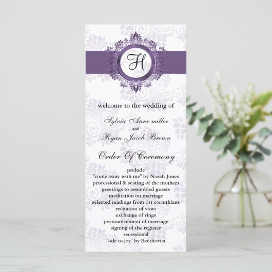 lila Mono-Hochzeitsprogramm Programm (Stehend Vorderseite)