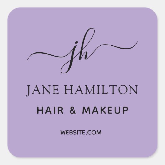 Lila Monogram-Business-Logo Quadratischer Aufkleber (Vorderseite)