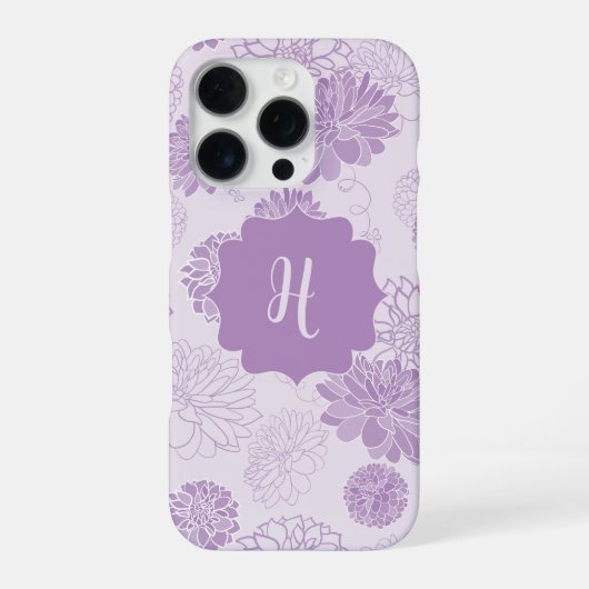 Lila Monogram Elegantes Blumenmuster iPhone Hülle (Rückseite)