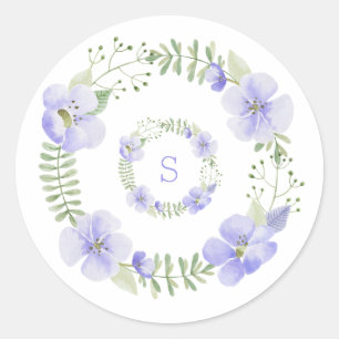 Lila Monogram Floral Watercolor Elegant Runder Aufkleber