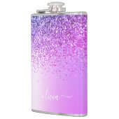 Lila Monogram Glitzer Sparkle Girly Script Flachmann (Links)
