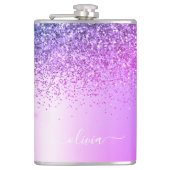 Lila Monogram Glitzer Sparkle Girly Script Flachmann (Vorderseite)