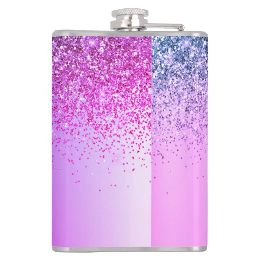 Lila Monogram Glitzer Sparkle Girly Script Flachmann (Rückseite)
