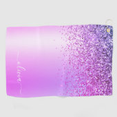 Lila Monogram Glitzer Sparkle Girly Script Golfhandtuch (Horizontal)