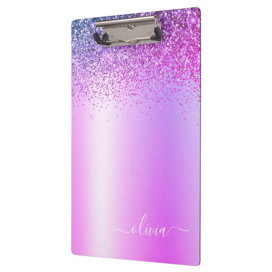 Lila Monogram Glitzer Sparkle Girly Script Klemmbrett (Links)