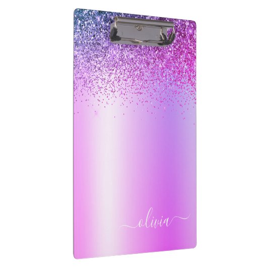 Lila Monogram Glitzer Sparkle Girly Script Klemmbrett (Rechts)