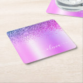Lila Monogram Glitzer Sparkle Girly Script Rechteckiger Pappuntersetzer (angewinkelt)