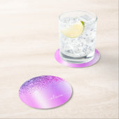 Lila Monogram Glitzer Sparkle Girly Script Runder Pappuntersetzer (Vor Ort)