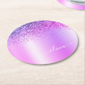 Lila Monogram Glitzer Sparkle Girly Script Runder Pappuntersetzer (Angewinkelt)