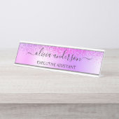 Lila Monogram Glitzer Sparkle Girly Script Schreibtischnamensplakette (Vorderseite )