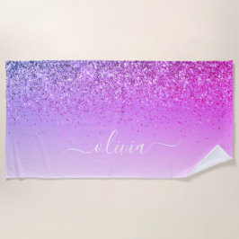 Lila Monogram Glitzer Sparkle Girly Script Strandtuch