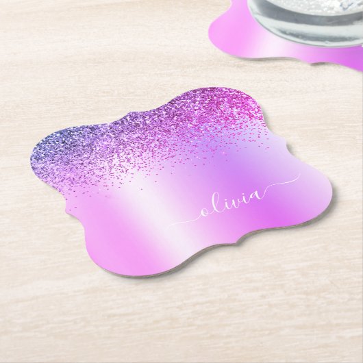 Lila Monogram Glitzer Sparkle Girly Script Untersetzer (angewinkelt)