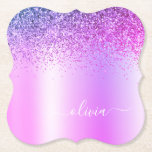 Lila Monogram Glitzer Sparkle Girly Script Untersetzer<br><div class="desc">Lila Imitate belichten metallische Sparkle Glitzer gebürstete Metal Monogram Name Paper Untersetzer. Dies macht den perfekten Abschluss,  Geburtstag,  Hochzeit,  Brautparty,  Jubiläum,  Babydusche oder Junggeselinnen-Abschied Geschenk für jemanden,  die Lieben glamourösen Luxus und schicke Stile.</div>