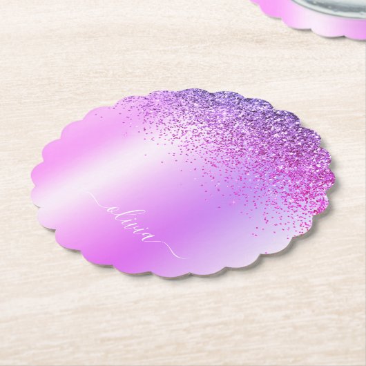 Lila Monogram Glitzer Sparkle Girly Script Untersetzer (angewinkelt)