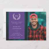 Lila Monogram Laurel Wreath Abschluss Foto Ankündigung (Vorderseite)