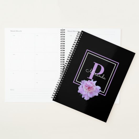 Lila Monogram Pink Peony Blume Black Planer (Anzeige)