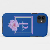 Lila Monogram Pink Peony Blumen Blue Case-Mate iPhone Hülle (Rückseite (Horizontal))