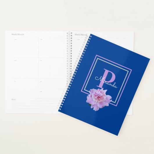 Lila Monogram Pink Peony Blumen Blue Planer (Anzeige)