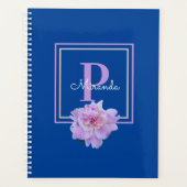 Lila Monogram Pink Peony Blumen Blue Planer (Vorderseite)