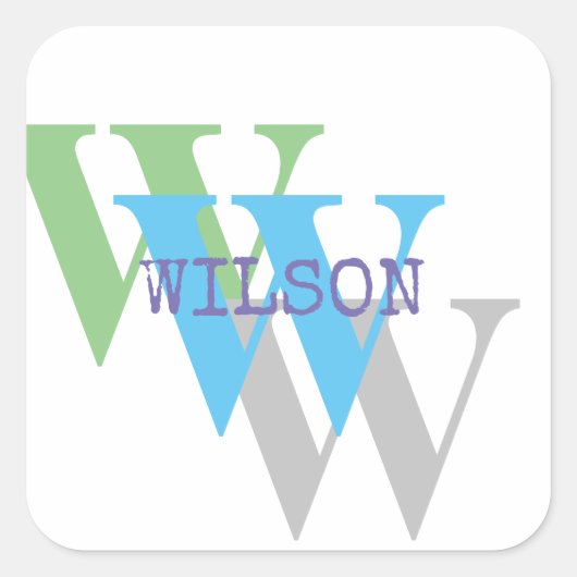 lila Monogramm-Aufkleber mit minimalem weißgrauem Quadratischer Aufkleber (Vorderseite)