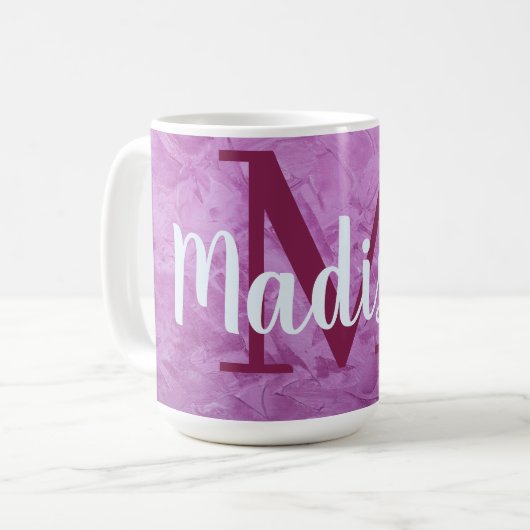 Lila Monogramm aus kundenspezifischem Marmor Perso Kaffeetasse (Vorderseite Links)