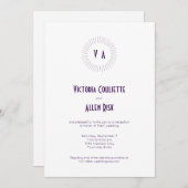 Lila monogramm Circle Minimalistischer Empfang Einladung (Vorne/Hinten)