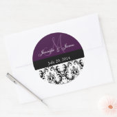 Lila Monogramm-Damast für Hochzeitsticker Runder Aufkleber (Umschlag)