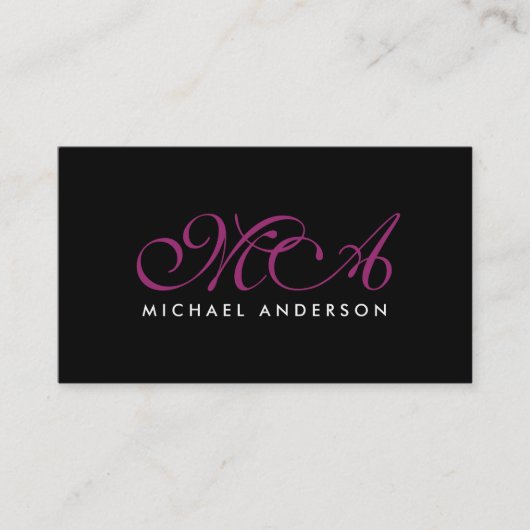 Lila Monogramm Eleganter Script-Hintergrund Visitenkarte (Vorderseite)