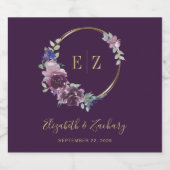 Lila Monogramm-Floral-Wreath-Boho-Goldrahmen Schaumweinetikett (Einzelnes Label)