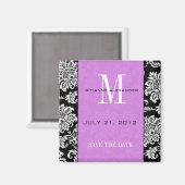 Lila Monogramm für die schwarze Damaske Save the D Magnet (Vorderseite/Rückseite)