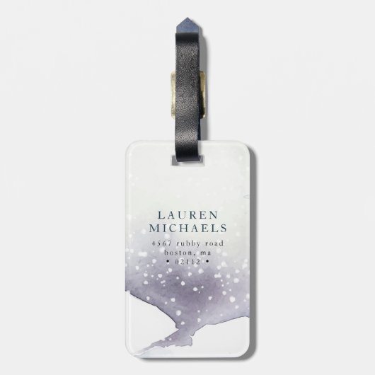 Lila Monogramm-Gepäckstück für die Farbe Waterfarb Gepäckanhänger (Rückseite vertikal)