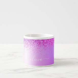 Lila Monogramm Glitter Funkeln Mädchenhaftes Skrip Espressotasse