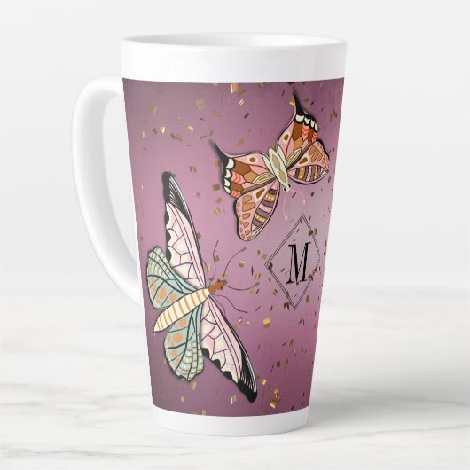 Lila Monogramm-Glitzer Milchtasse (Linke Ecke)