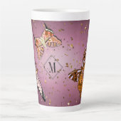 Lila Monogramm-Glitzer Milchtasse (Vorderseite)