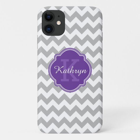 Lila Monogramm Grau Zickzack Muster Case-Mate iPhone Hülle (Rückseite)