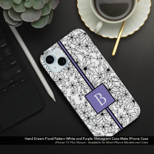Lila Monogramm, handgezeichnet, weißes Muster Case-Mate iPhone Hülle