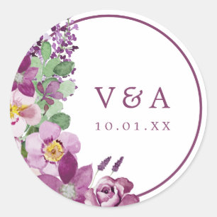 Lila Monogramm Hochzeitsaufkleber Runder Aufkleber