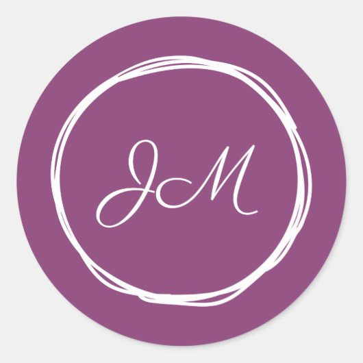 Lila Monogramm-Hochzeitskleber Runder Aufkleber (Vorderseite)